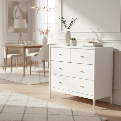 Table de chevet 4 tiroirs crème avec rangement, commode minimaliste moderne