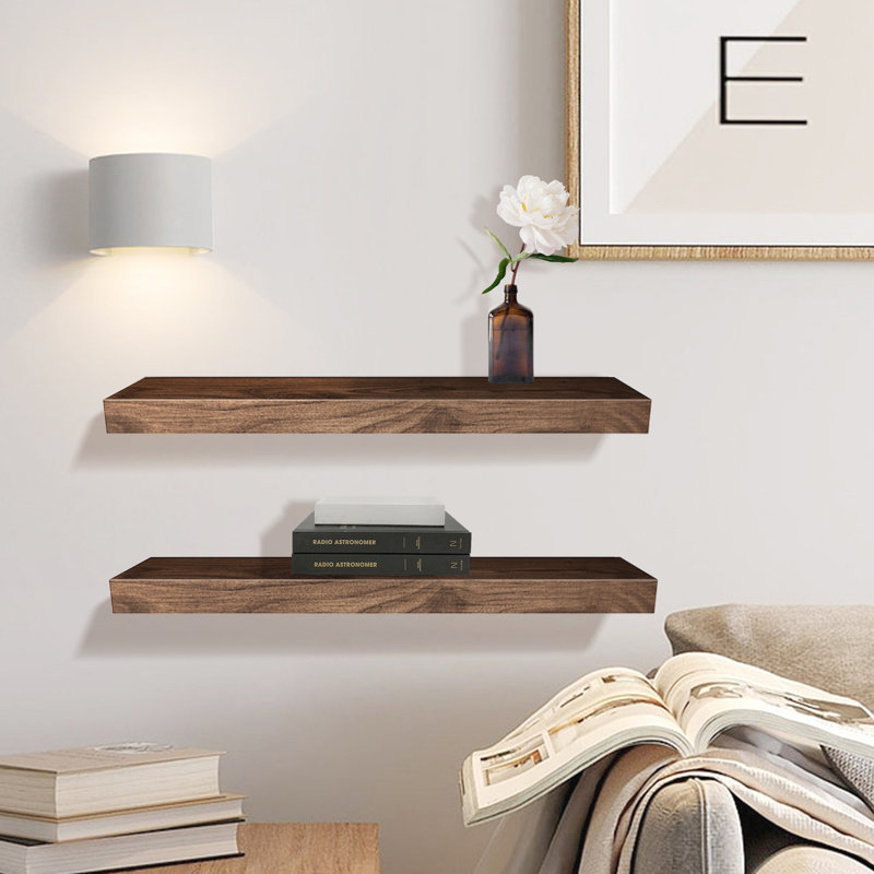 Dodgen 2 Piece Solid Wood Floating Shelf, 1.57" H x 16" W x 6.3" D, Dark Walnut