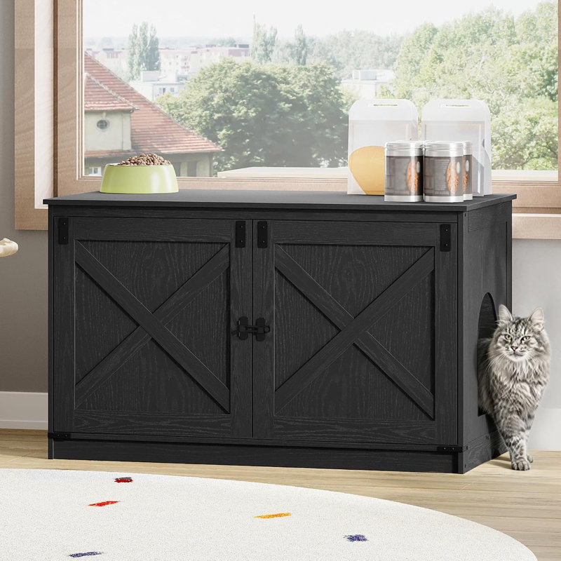 Enceinte de litière pour chat avec coussin, meuble de litière caché avec séparateurs amovibles, entrée réversible à gauche ou à droite, maisonnette pour chat, noir
