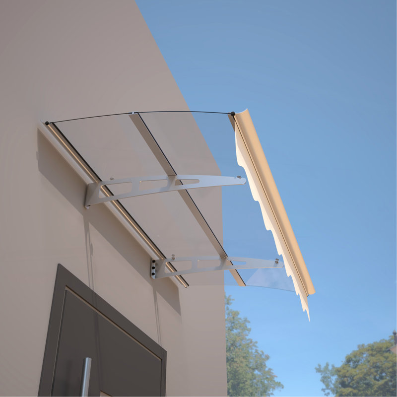 Series Door Window Awning Canopy Made Of 0. 137Inch Thick Crystal Solid Polycarbonate Sheet And Aluminum Alloy With Valance In Size Of 59" Wide X 34" Deep For Masonry Concrete Wall House Only.