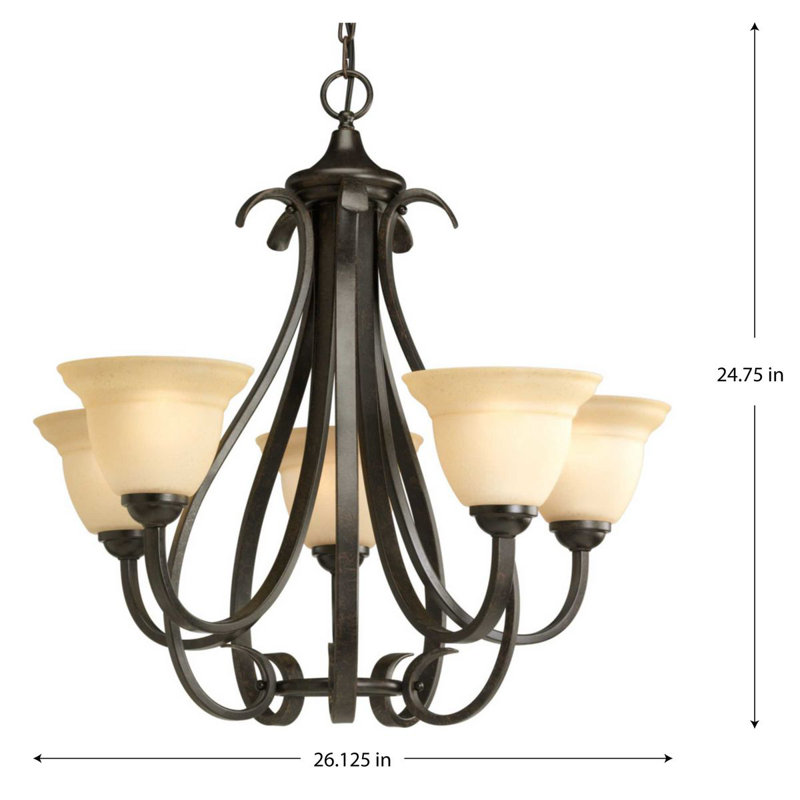 Lustre classique 5 lumières à abat-jour Lilly, Bronze forgé