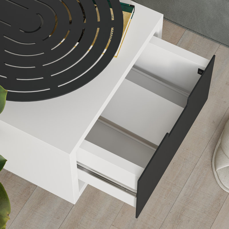 Ailana Floating Bedside Shelf with Drawer and Metal Round Shelf, White