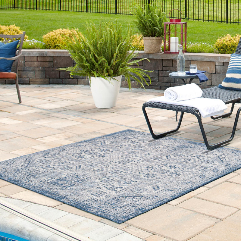Outdoor Chand Area Rug Ivory-Blue Color, Square 10'