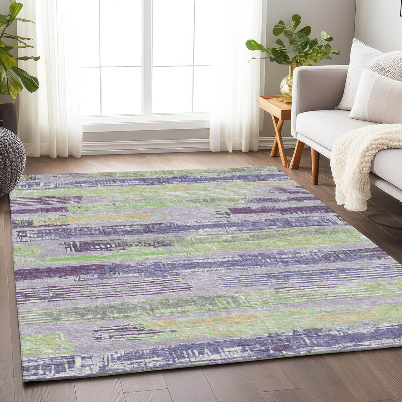 Lavender Flat Woven Synthetic Rectangular Washable Rug 3' x 5'