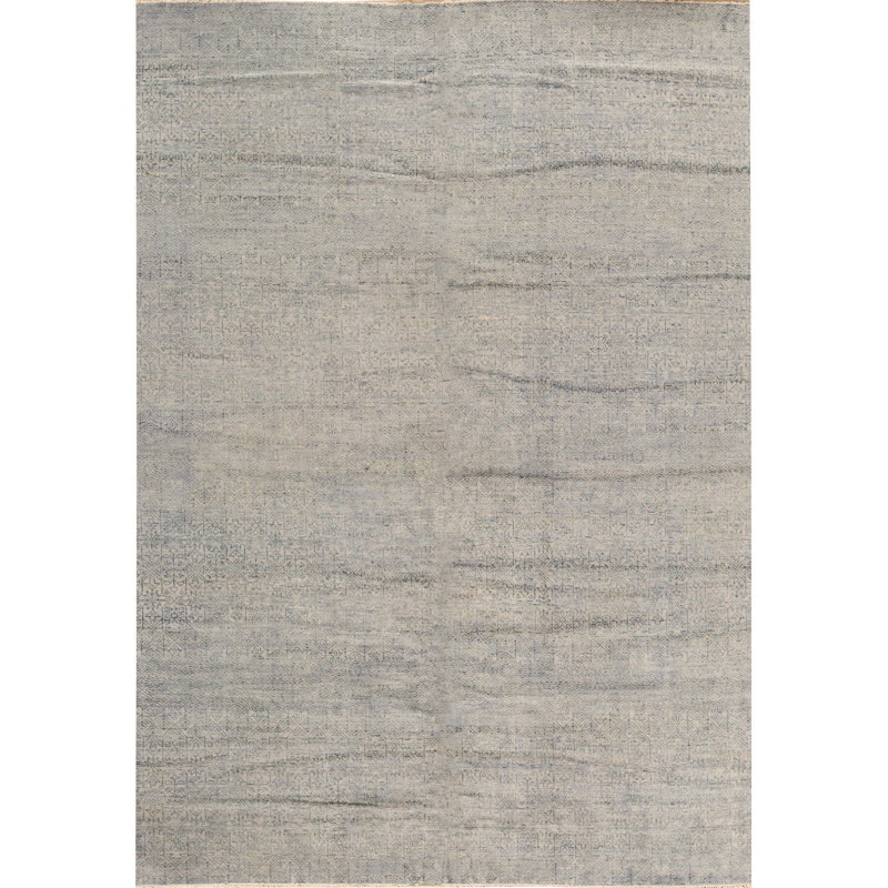 Tapis bleu clair et gris noué à la main de haute qualité