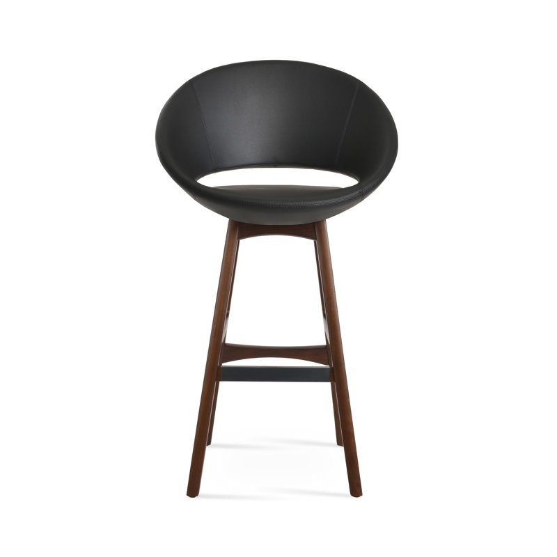 Short et tabouret de bar, Similicuir noir, Noyer, Petit tabouret (siège d'une hauteur de 23 po)