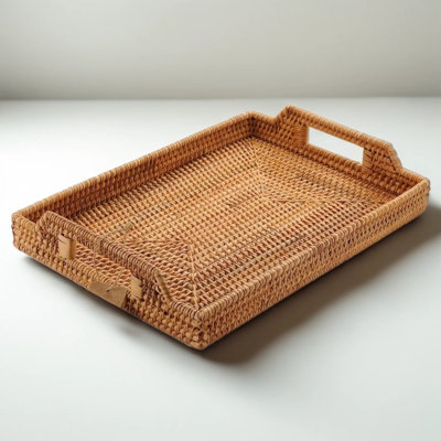 Handwoven Rattan Serving Tray With Handles - Large Rectangular Wicker Tray For Coffee Table, Breakfast, Drinks, Snacks, And Home Decor