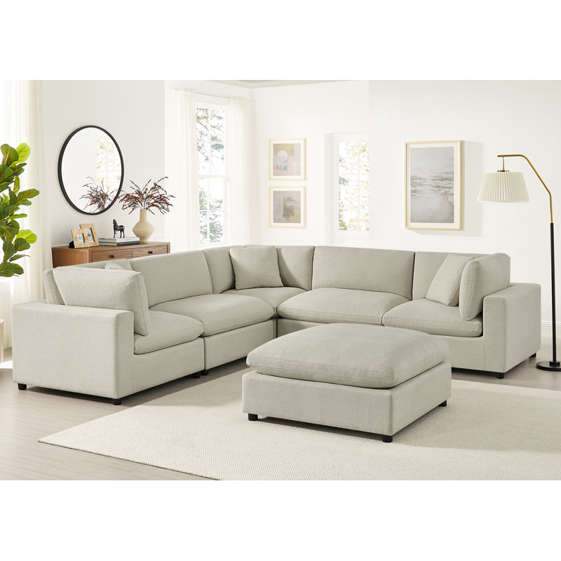 Vinessa Modular 6-Piece Sectional, Beige Polyester