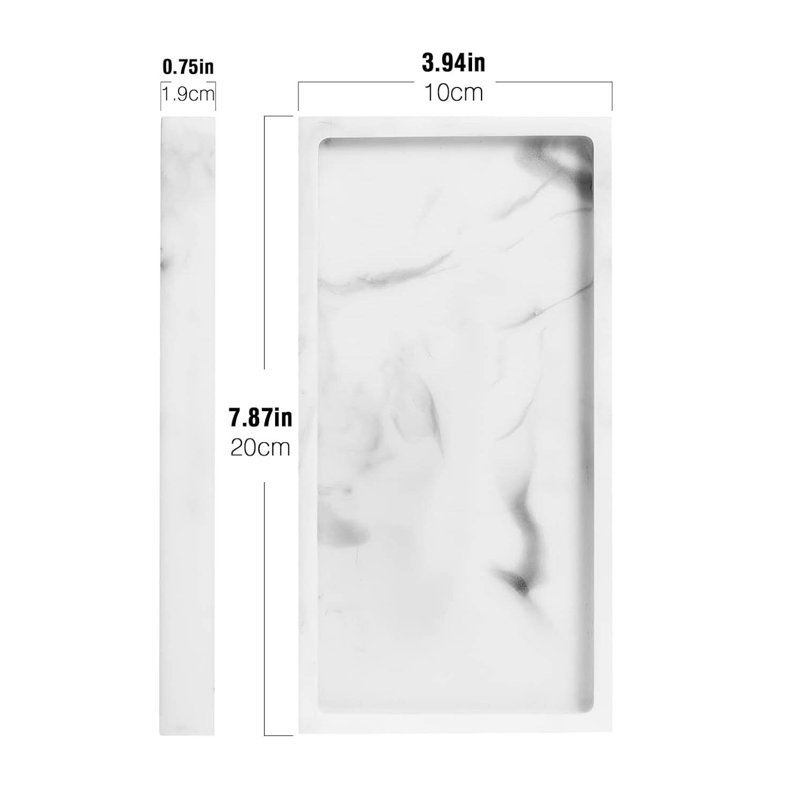 Tray, White Marble, 20cm W x 10cm D x 1.9cm H, Rectangle