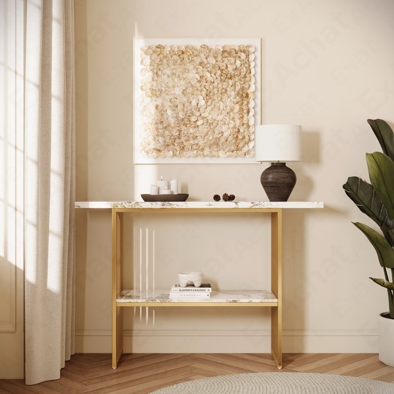 Console moderne avec cadre en métal doré, table d'entrée chic avec tablette de rangement pour le décor du salon