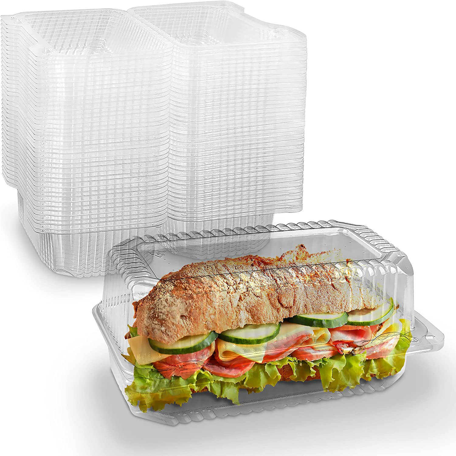 100 Pcs Clear Hinged Plastic Containers with Lids,Individual Cake Slice Containers,Square Plastic Food Container,Disposable Clamshell Take Out