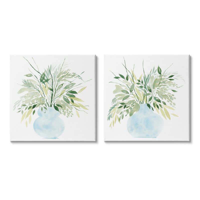 «Herbal Plants Watercolor Vase» par Grace Popp - ensemble de 2 impressions sur toiles tendues, H 24 po x l 48 po x P 1,5 po