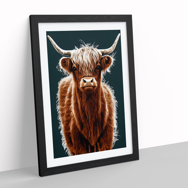 Charming Highland Cow - Print, White, Black Framed, 66cm H x 48cm W x 2cm D