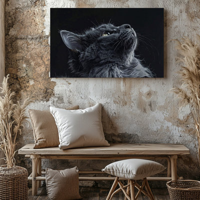 Canvas Serene Gray Cat Portrait Dramatic Black And White Feline In A Wall Art Ready To Hang Gallery Wrapped Home Decor Premium Quality