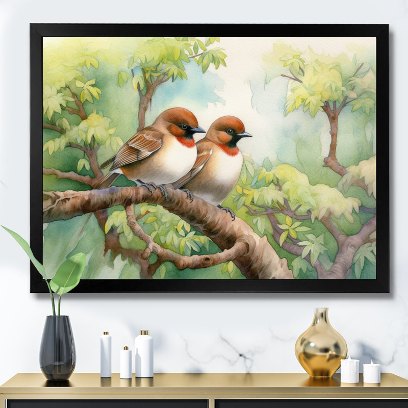 Oiseaux du printemps I sur toile, Cadre photo noir, H 24 po x l 32 po x P 1 po