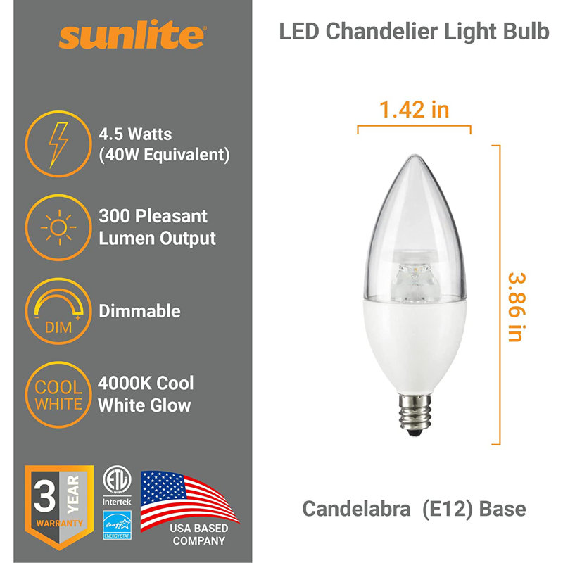 4,5 W (équivalent à 40 W), DEL B11, ampoule à intensité variable, culot E12 / candélabre, Blanc froid