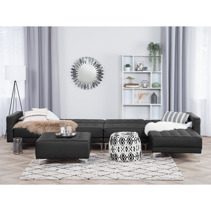 Finnegan 5 Seater Faux Leather Sofa Bed, Black, Right Hand Facing