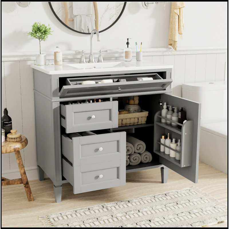 Meuble-lavabo moderne de 36 pouces avec lavabo supérieur, rangement spacieux et tiroirs à fermeture en douceur pour une fonctionnalité accrue