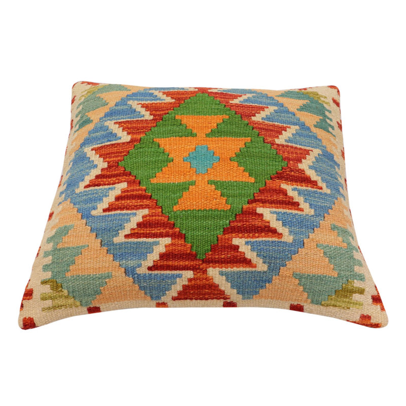 Coussin Bohème Marchant, H 16 po x l 18 po, Rouille / bleu / beige / vert
