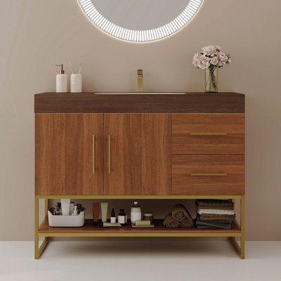 36" Modern Free-Standing Bathroom Vanity with Seamless Ceramic Sink & Sintered Stone Top