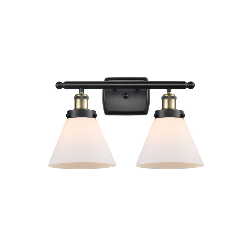 Ballston Urban Cone 2 Light 18" Bath Vanity Light, Incandescent, Matte White, Black Antique Brass