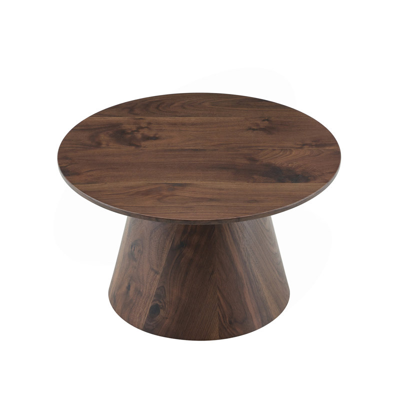 Table basse circulaire en panneau de fibres à densité moyenne en bois de noyer - diamètre 23,6 pouces, hauteur 13,7 pouces en placage de grain de bois de noyer, texture exquise, ajustement flexible au plateau de table circulaire.