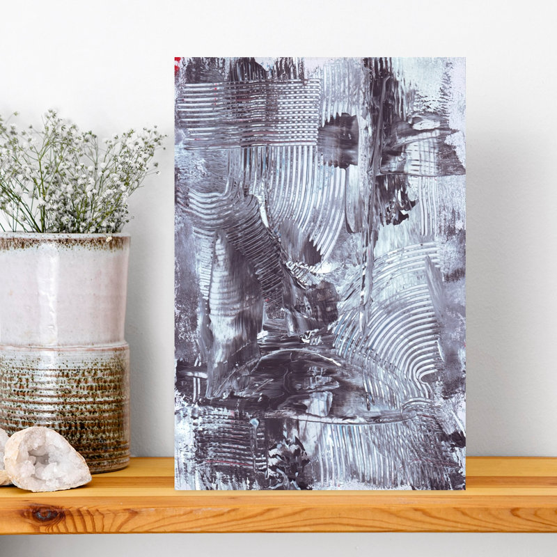 Abstract Textured Painting With Metallic Silver And Black Acrylics by Rafal Kulik - Wrapped Canvas Print
