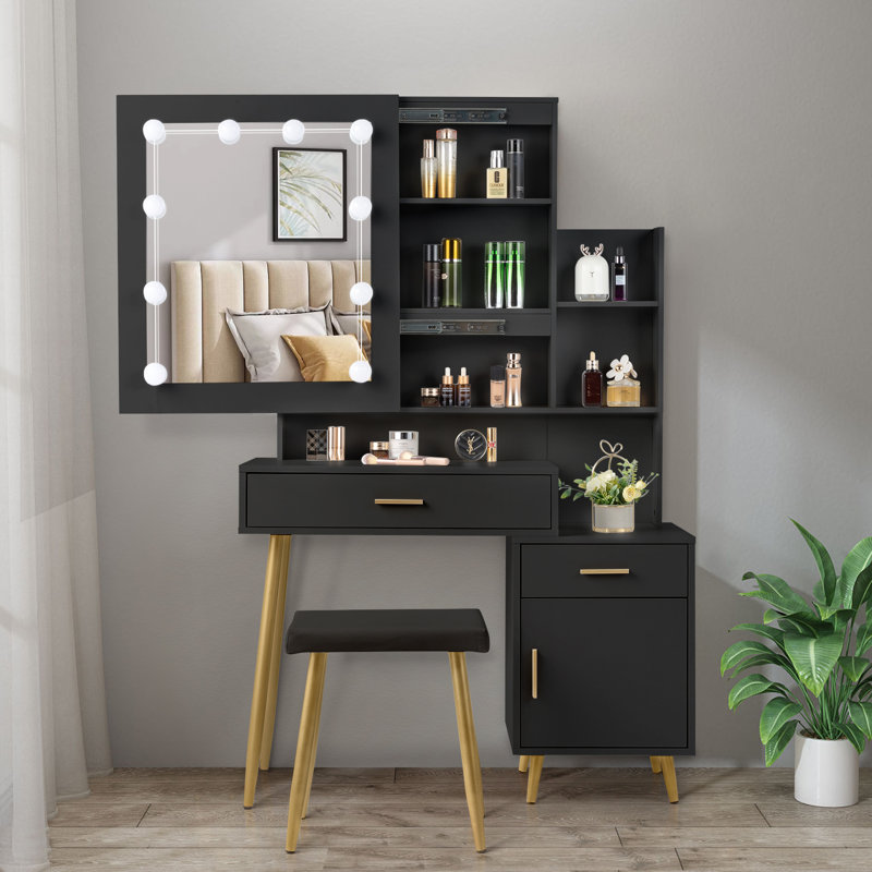 Meuble-lavabo, Noir / or