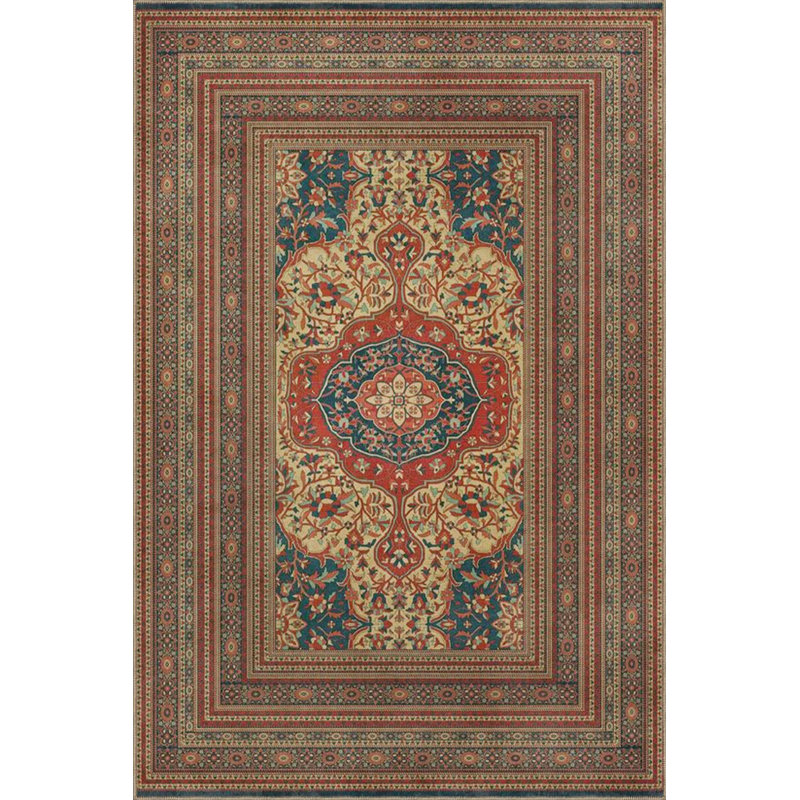 Geometric Red Floral Traditional Carpet Woven Base Washable Carpet, Rectangle 4'8" x 6'7"