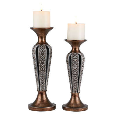Porte-bougie 12 po et 14 po de hauteur «Everly», finition bronze et chrome (ensemble de 2)