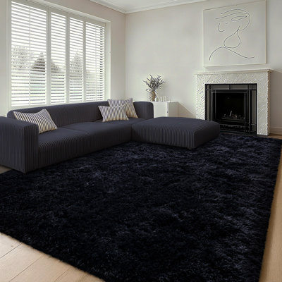 Fluffy Soft Rug Solid Black Design Pet-Friendly Non-Slip & Durable Perfect for Home Decor Ideal for Indoor Area Decor