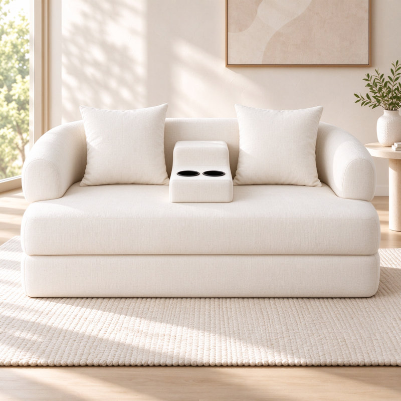 Upholstered 70.07 " Chenille Sofa, White