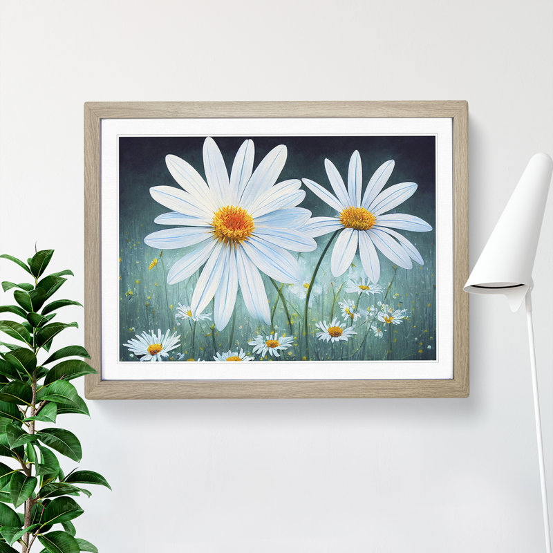 Daisy Flower Vol.2 - Framed Print, 25cm H x 34cm W x 2cm D, Oak