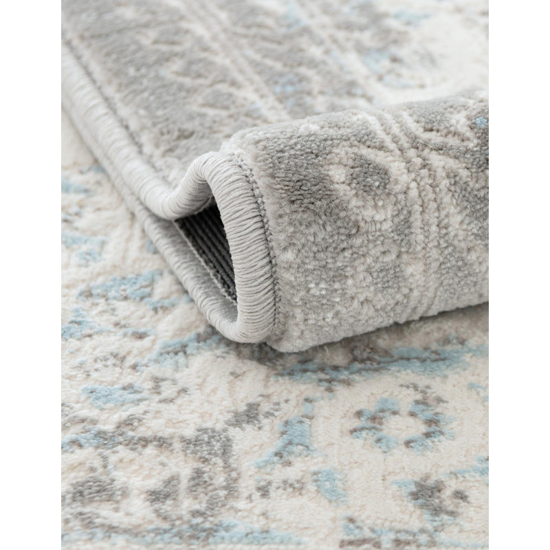 Teadora Gray/Light Blue/Ivory Area Rug, Runner 2'7" x 12'