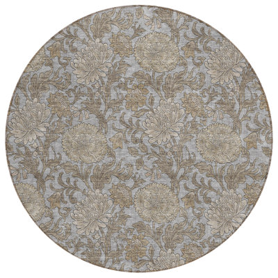 Tapis d'intérieur rond lavable floral 8 pi gris et argent taupe