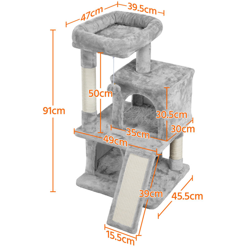 91cm H Multilevel Cat Tower, Light Grey