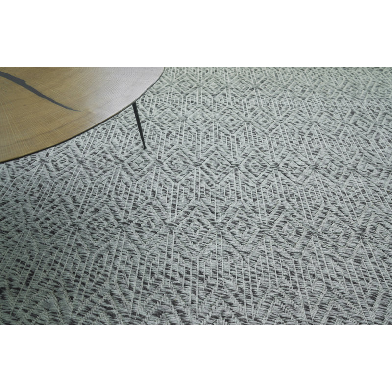 Woven Earth Wool Geometric Area Rug in Silver, Rectangle 10' x 14'