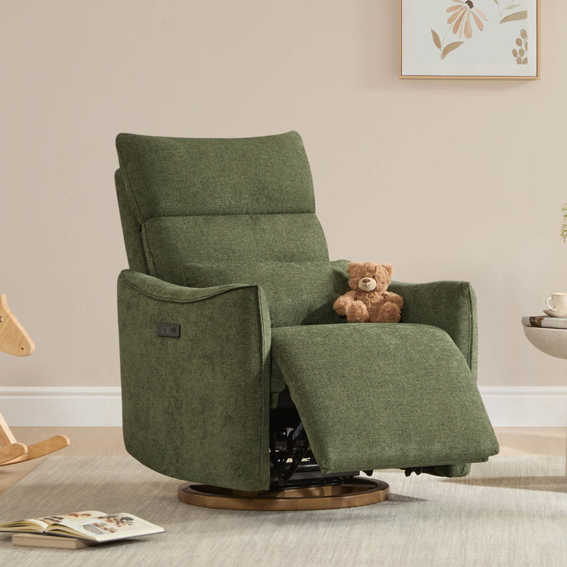 33" W Swivel Glider Dual-Power Recliner, Moss Green