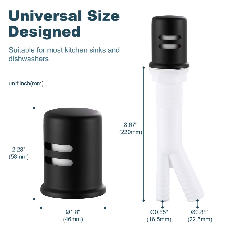 Brass And ABS Universal Air Gap Kit With Skirted Design For Dishwasher, Matte Black