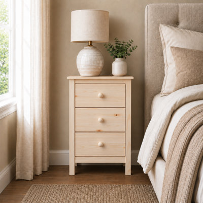 Creath Solid Pine Extra-Tall Nightstand with 3 Deep Drawers for Ample Storage by
