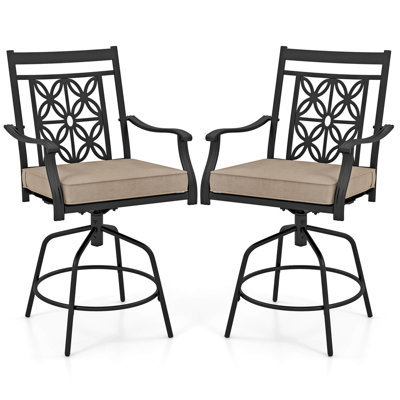 Outdoor 360°swivel Bar Stools Set Of 2 With Seat Cushions High Back & Armrests by Canora Grey