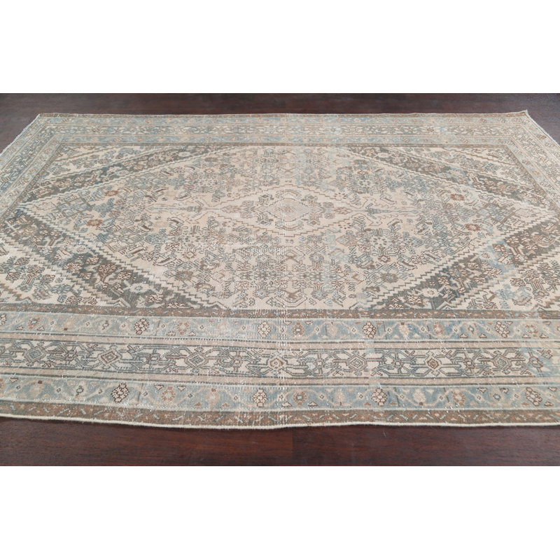 One-of-a-Kind 6'8" X 9'11" 1960s Wool Area Rug in Light Gray