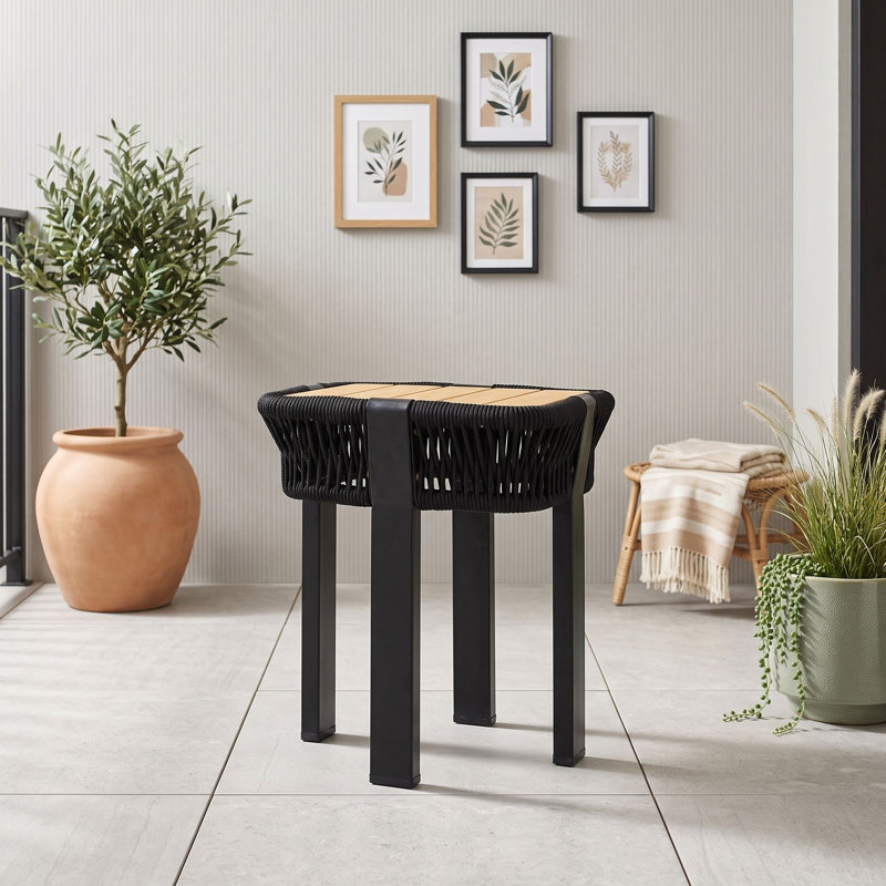 Table d'appoint en bois avec corde, Teck noir