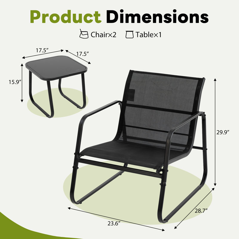 Patio 3 Pieces Bistro Set, Outdoor Conversation Set,PVC-coated polyester Outdoor Furniture Set with 2 Chairs & Coffee Table