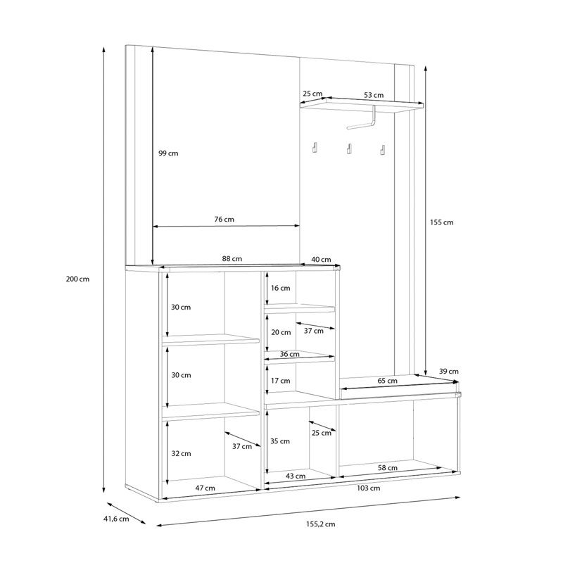 Parnag Hall Tree 155.2cm Wide with Bench and Shoe Storage