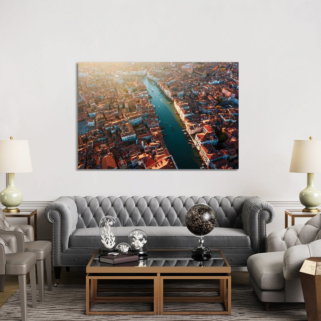 Aerial Sunset Over The Grand Canal, Venice, Italy