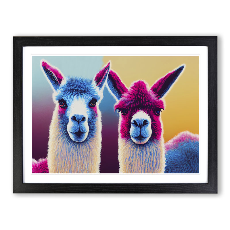 Colourful Llamas Vol.3 - Painting, Black Framed, 25cm H x 34cm W x 2cm D
