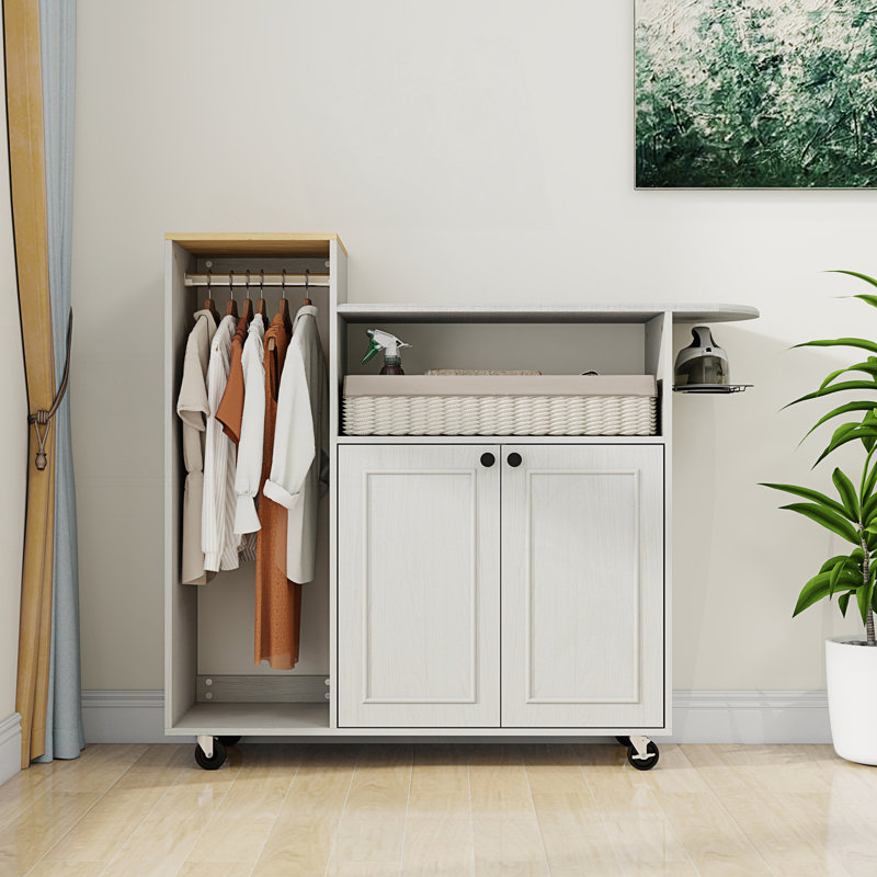 Multipurpose Ironing Cabinet With Wheels And A Adjustable Shelf