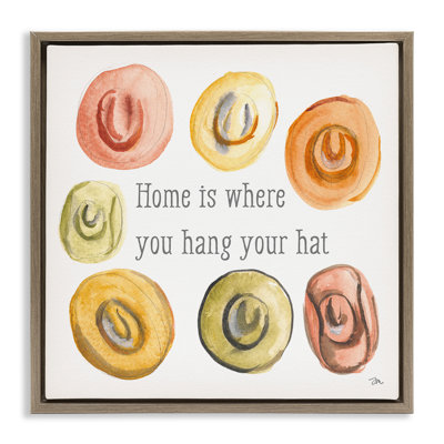 "Hang your Hat phrase", art mural sur toile flottant gris par Jessica Mingo