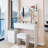 White American Design Dressing : 17" Diameter Touch - Sensitive 3 Color Led Mirror, Full Body Mirror Cabinet And Cushioned Stool With Large Sized Storage Cabinet, Vanity Table Adjustable Brightness